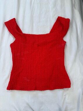 See You Monday Red Smocked Square-Neck Tank Top